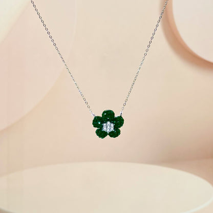 Emerald Blossom Elegance Necklace – Italian 92.5 Silver
