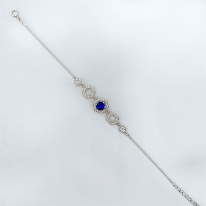 Royal Blue Hexagon Halo Bracelet in Italian 92.5 Silver
