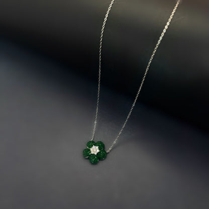 Emerald Blossom Elegance Necklace – Italian 92.5 Silver