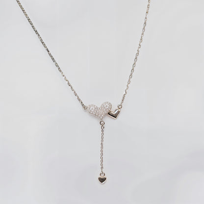 Double Heart Drop Necklace in Italian 92.5 Silver