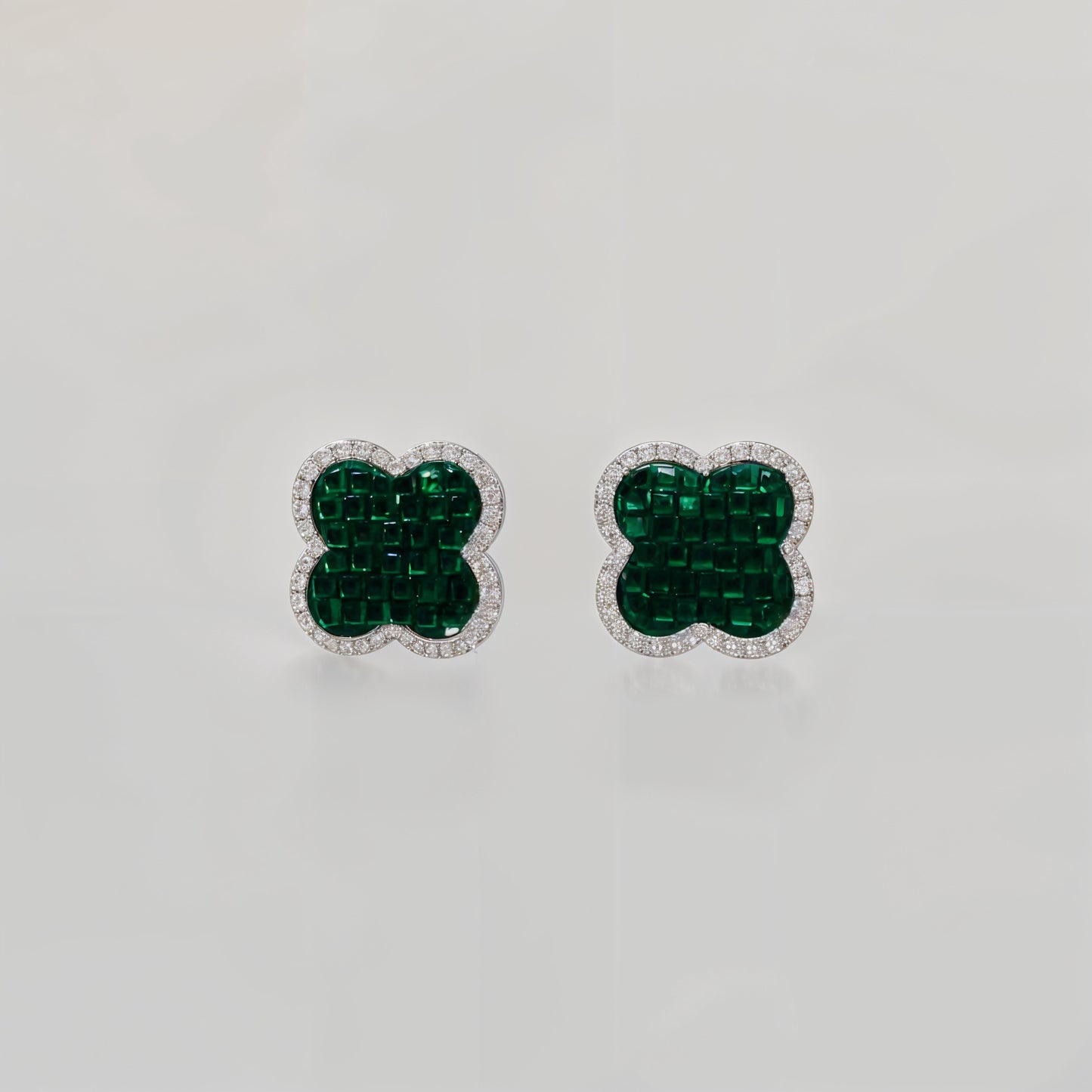 Emerald Mosaic Clover Studs in Italian 92.5 Silver