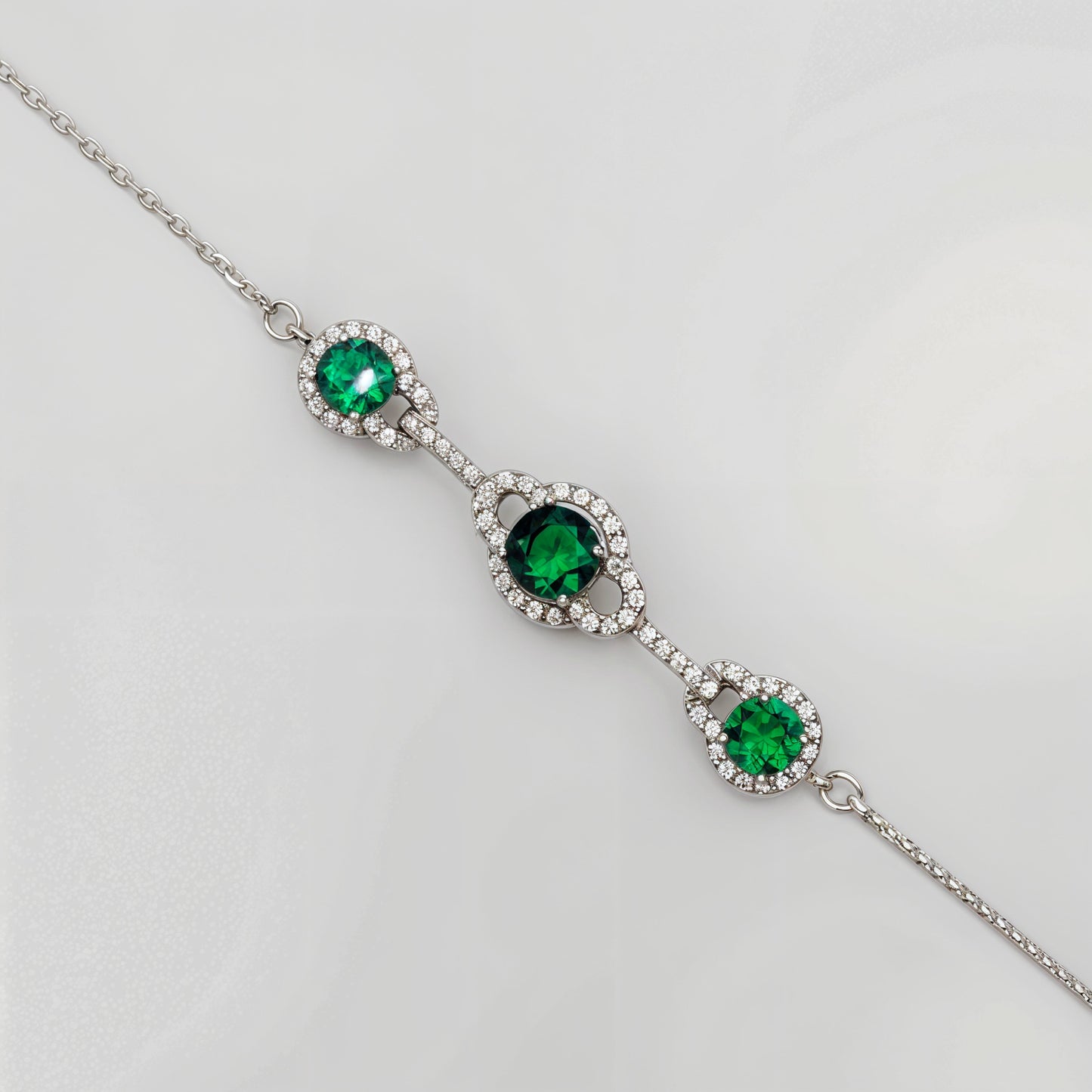 Elegant Green Triple CZ Halo Bracelet in Italian 92.5 Silver