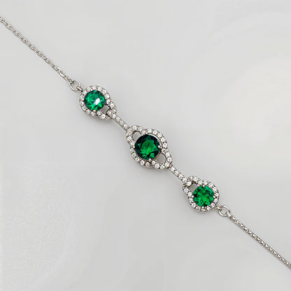 Elegant Green Triple CZ Halo Bracelet in Italian 92.5 Silver