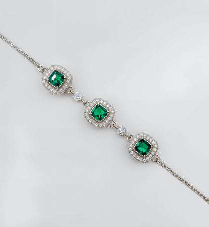 Emerald Majesty Cushion-Cut CZ Bracelet in Italian 92.5 Silver