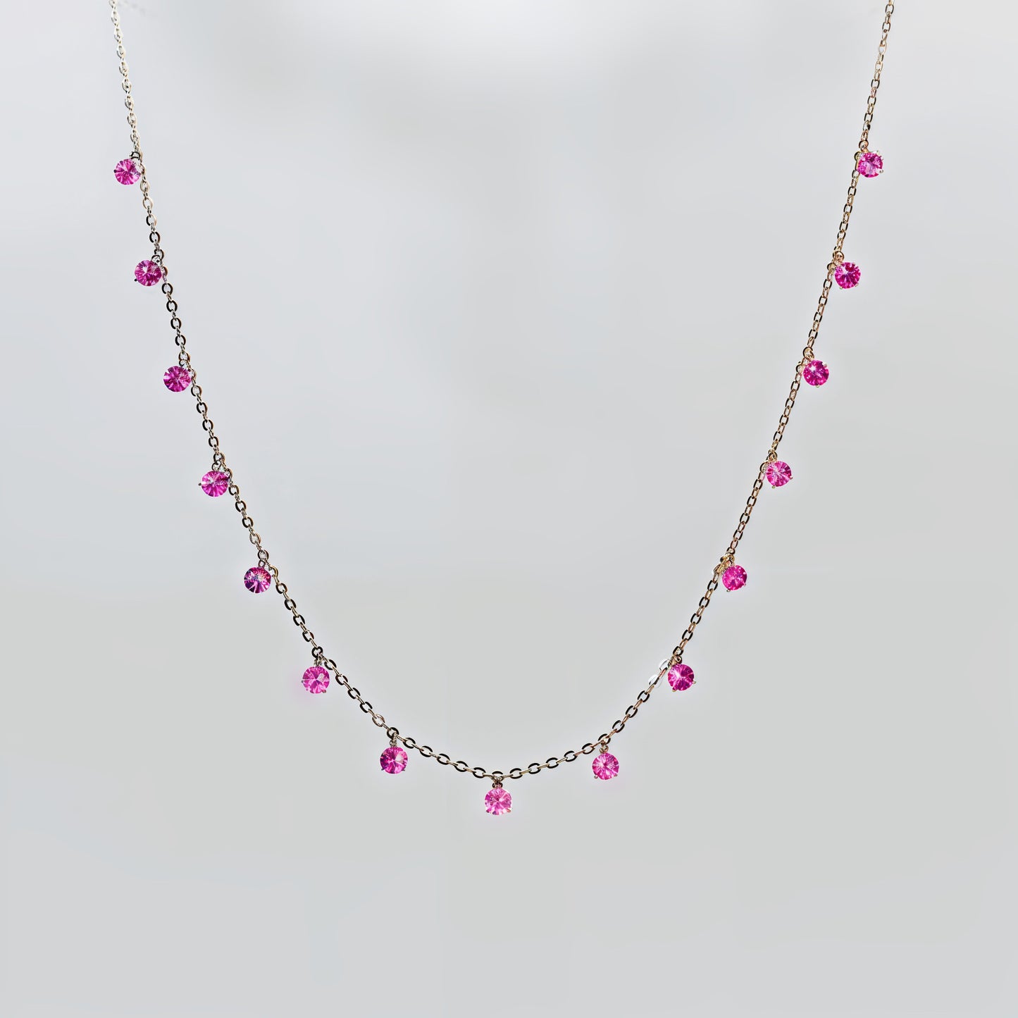Pink CZ Dangling Charm Necklace in Italian 92.5 Silver