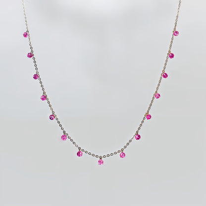Pink CZ Dangling Charm Necklace in Italian 92.5 Silver
