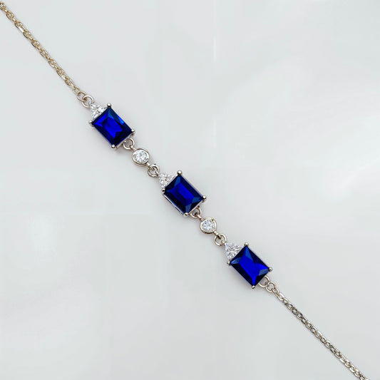 Royal Sapphire Emerald-Cut CZ Bracelet in Italian 92.5 Silver