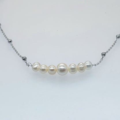 “Elegance Curve Pearl Necklace in Italian 92.5 Silver”