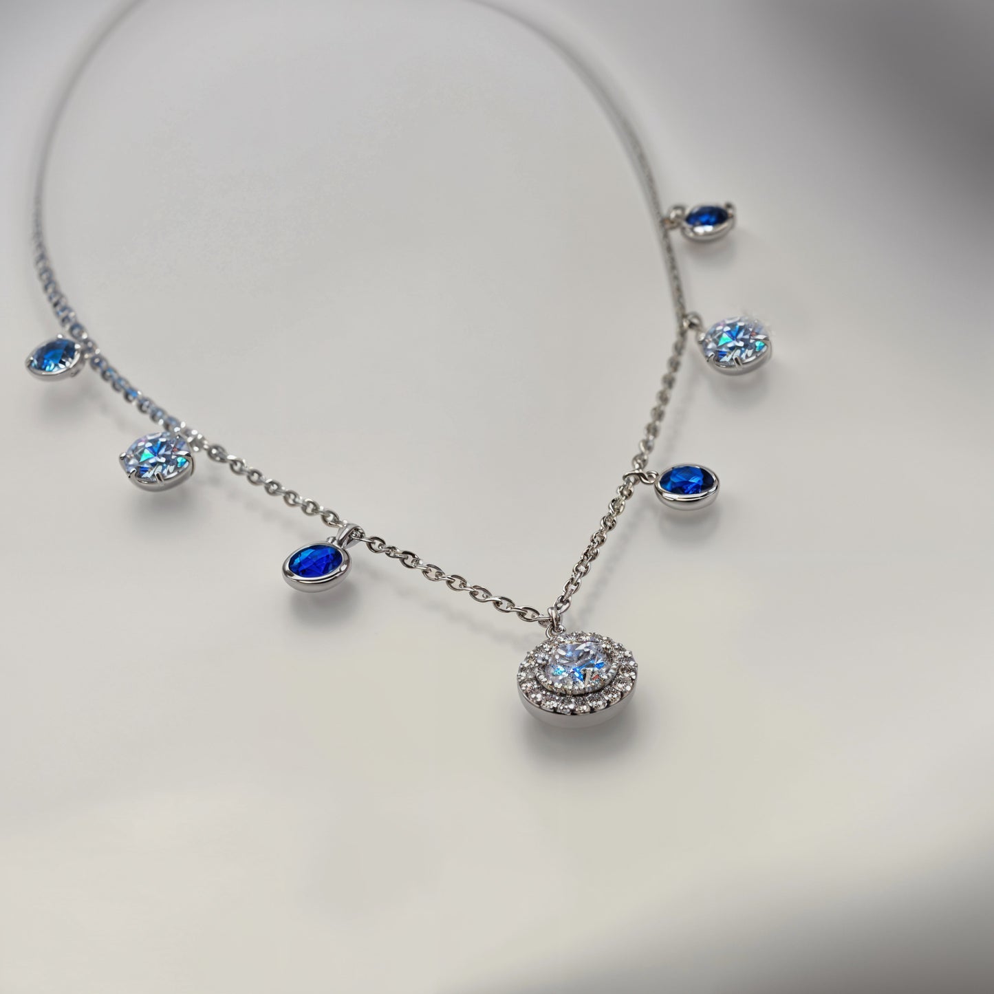 Celestial Blue Droplet Charm Necklace in Italian 92.5 Silve