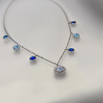 Celestial Blue Droplet Charm Necklace in Italian 92.5 Silve