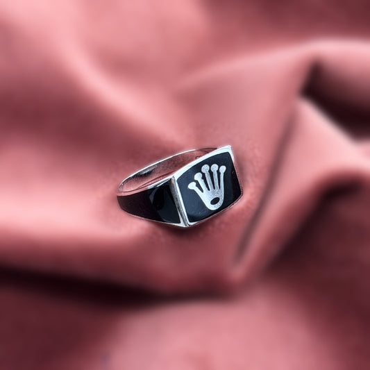 Crown Style Men’s Silver Ring with Black Onyx