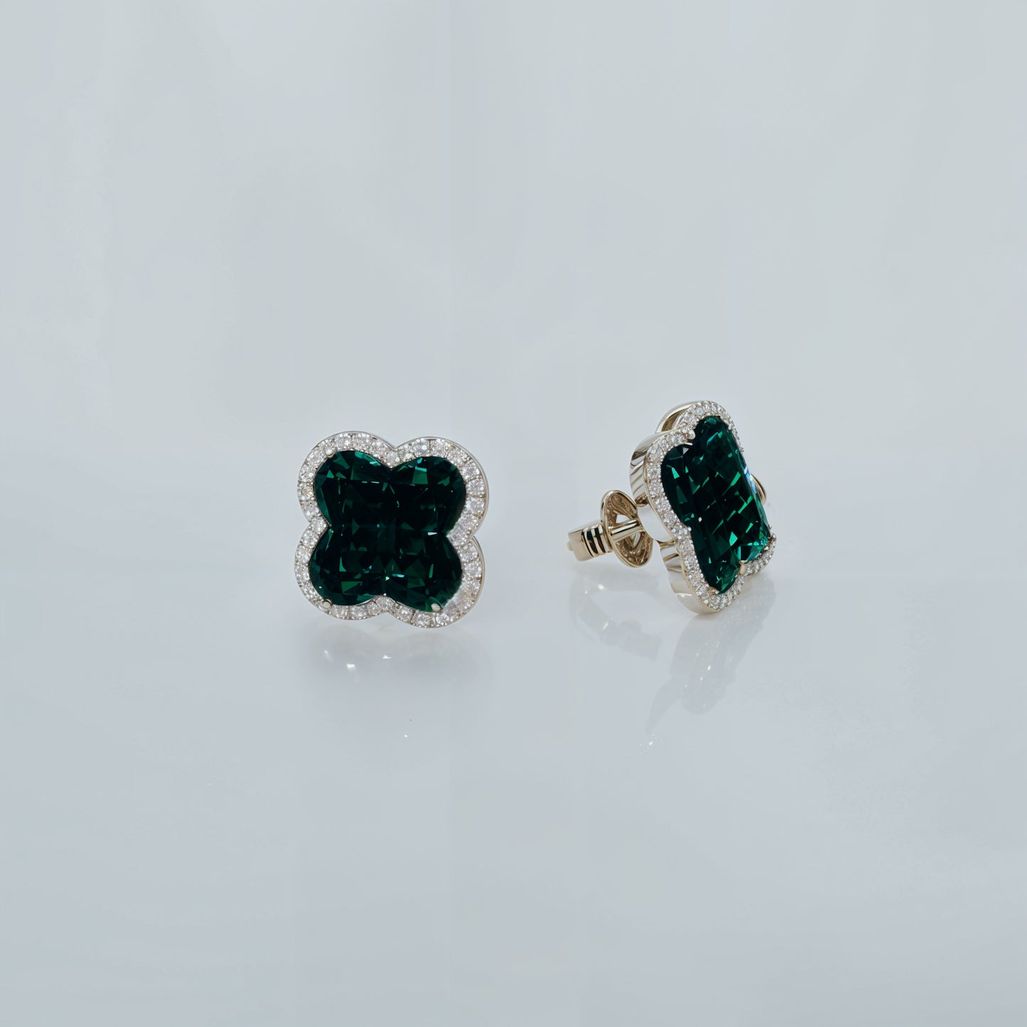 Emerald Mosaic Clover Studs in Italian 92.5 Silver