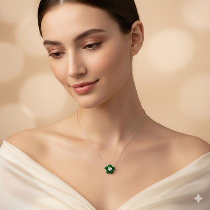 Emerald Blossom Elegance Necklace – Italian 92.5 Silver