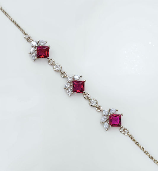 Royal Ruby Princess Cut Bracelet in Italian 92.5 Silver