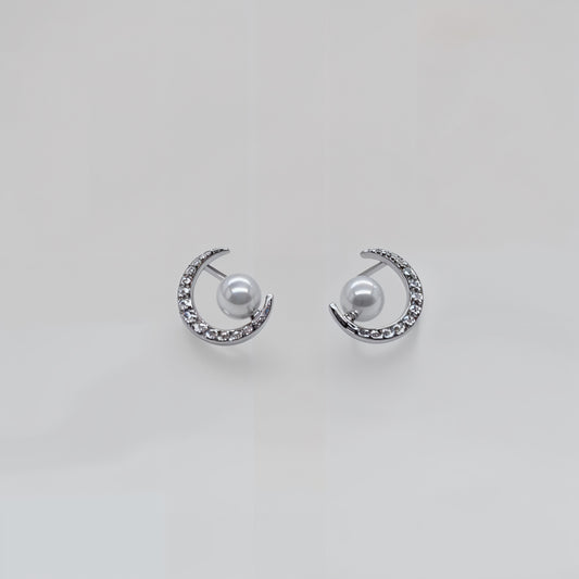 “Celestial Pearl Crescent Earrings in Italian 92.5 Silver”