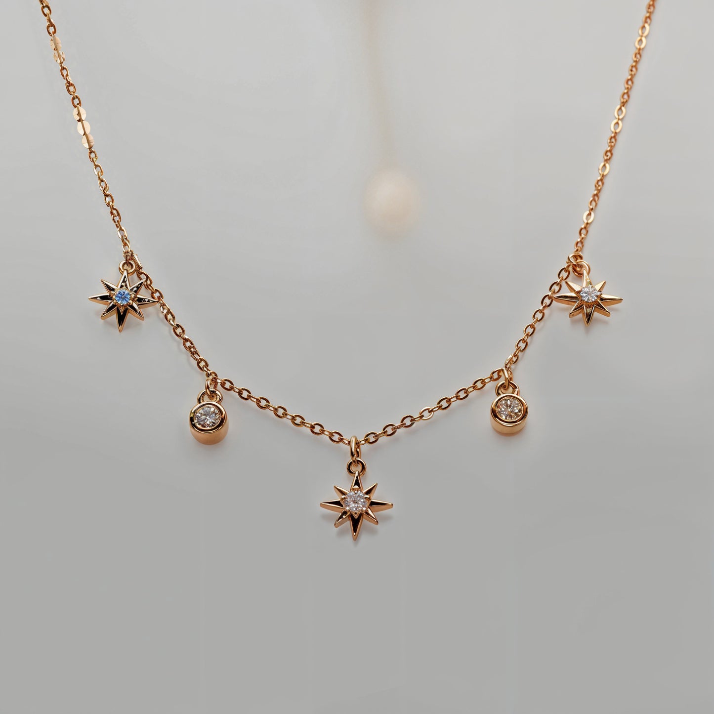 Star & CZ Charm Necklace in Italian 92.5 Silver