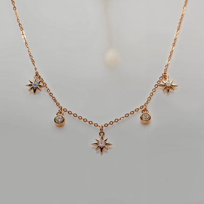 Star & CZ Charm Necklace in Italian 92.5 Silver