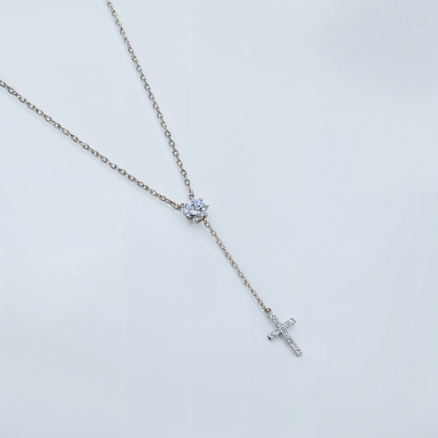 Elegant Cross Drop Necklace in Italian 92.5 Silver