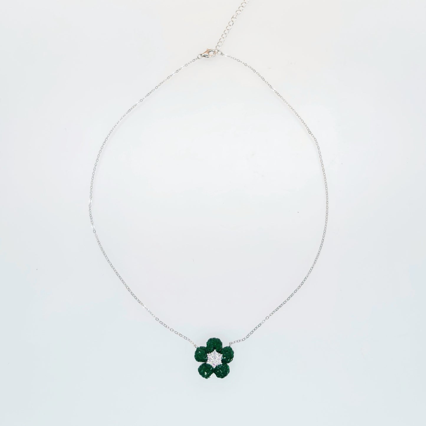 Emerald Blossom Elegance Necklace – Italian 92.5 Silver