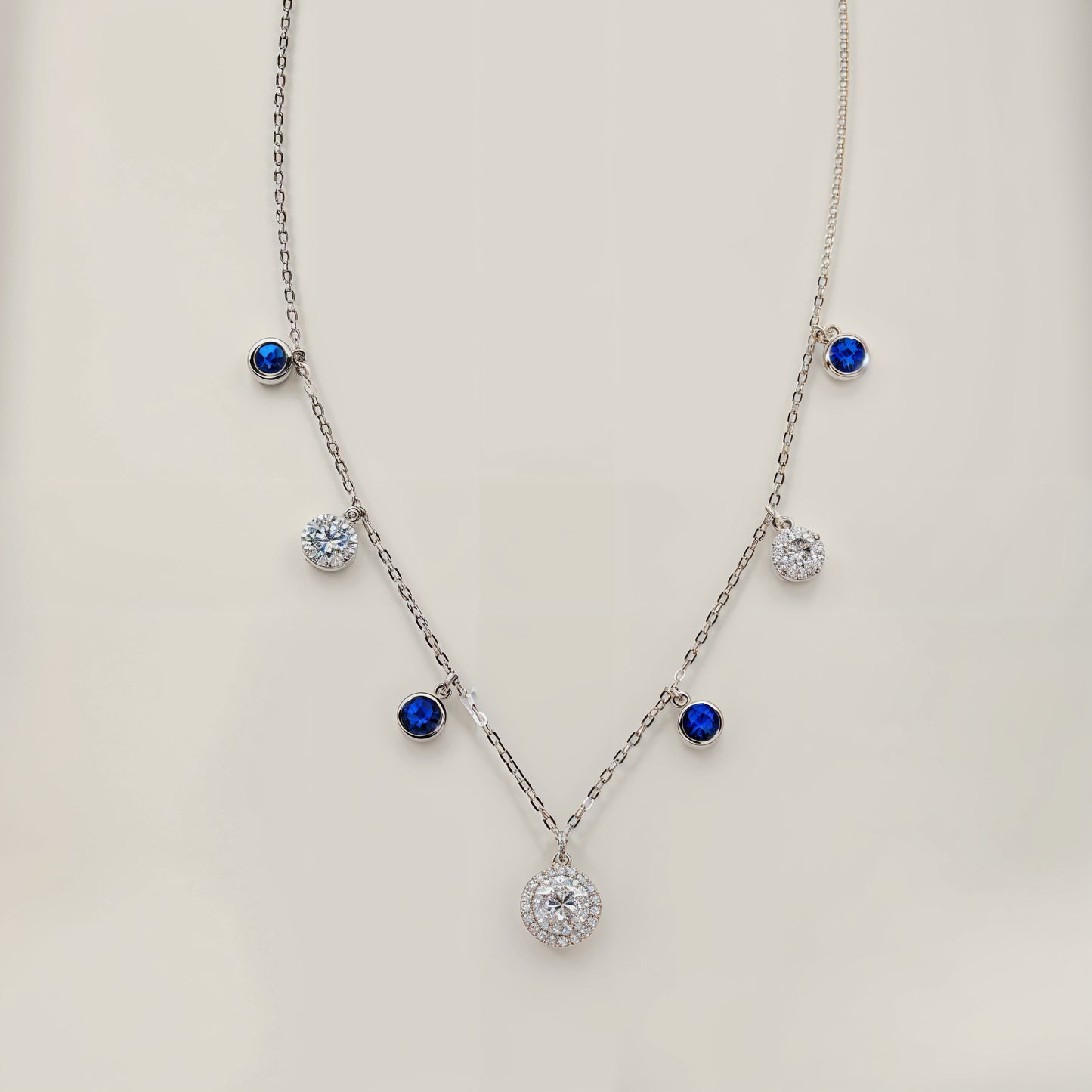 Celestial Blue Droplet Charm Necklace in Italian 92.5 Silve