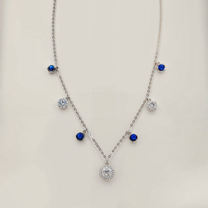 Celestial Blue Droplet Charm Necklace in Italian 92.5 Silve