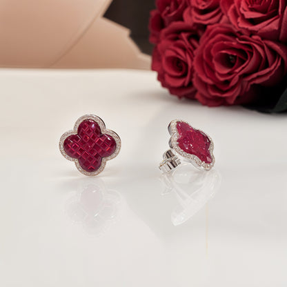 “Ruby Weave Clover Studs in Italian 92.5 Silver”