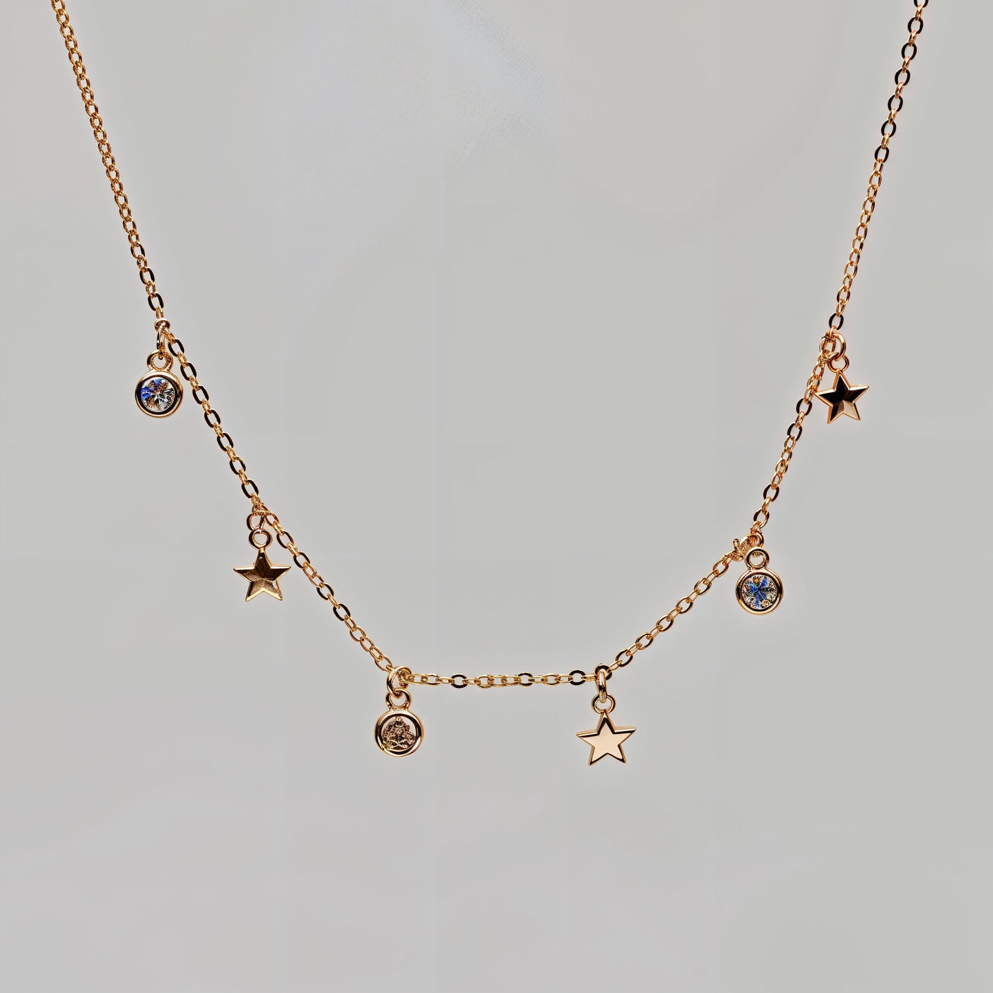 Star & CZ Charm Necklace in Italian 92.5 Silver