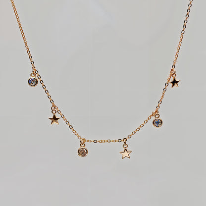 Star & CZ Charm Necklace in Italian 92.5 Silver
