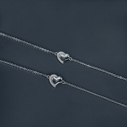 Elite Heart Charm Anklet in Italian 92.5 Silver
