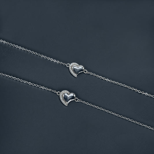 Elite Heart Charm Anklet in Italian 92.5 Silver