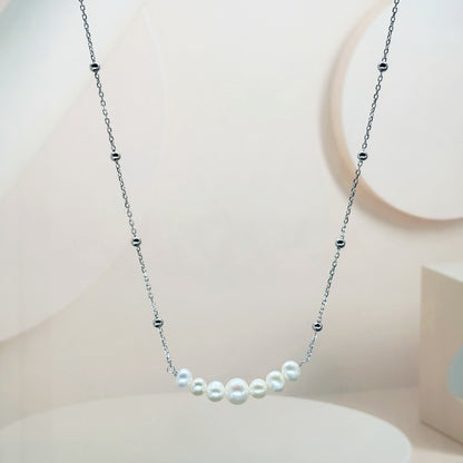 “Elegance Curve Pearl Necklace in Italian 92.5 Silver”