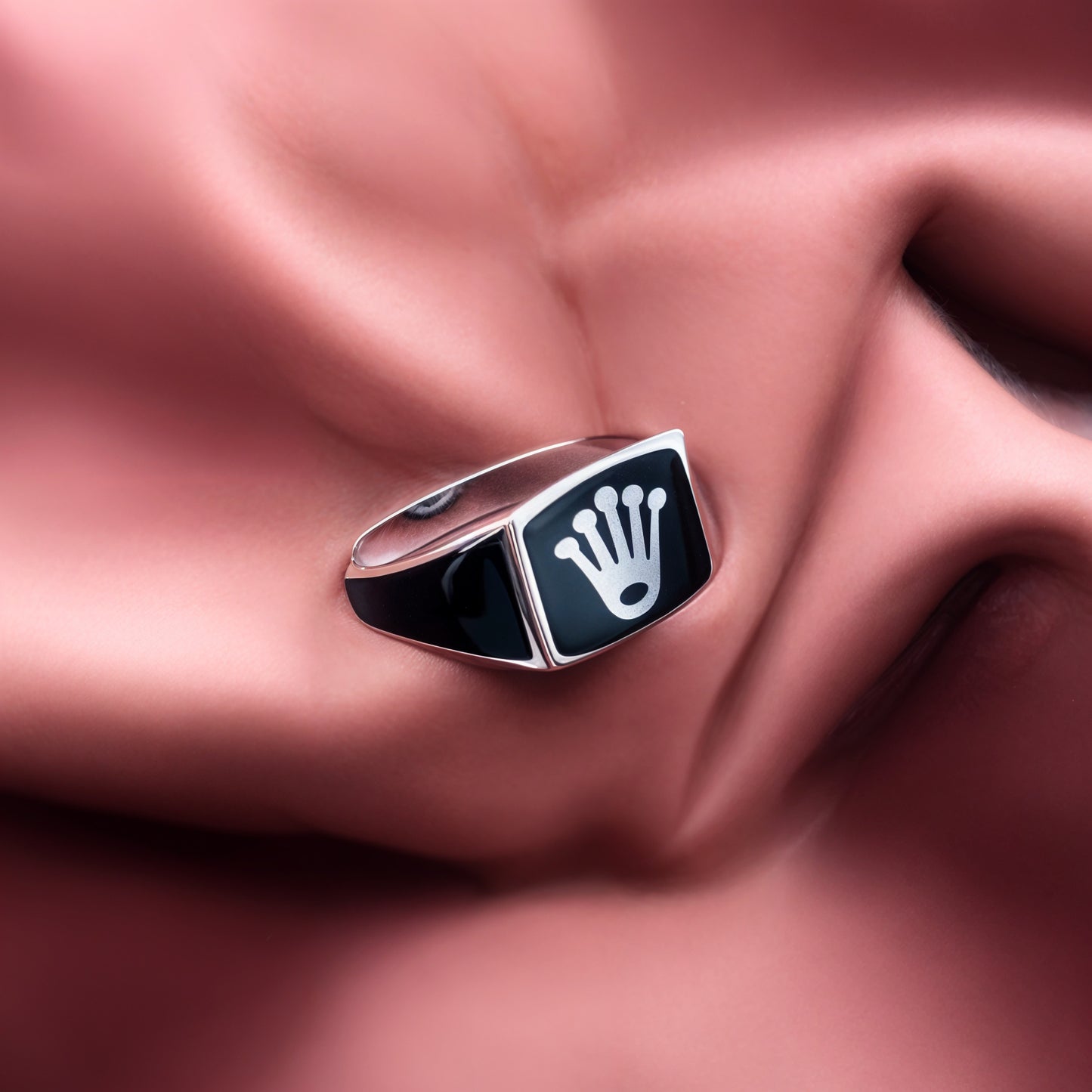 Crown Style Men’s Silver Ring with Black Onyx