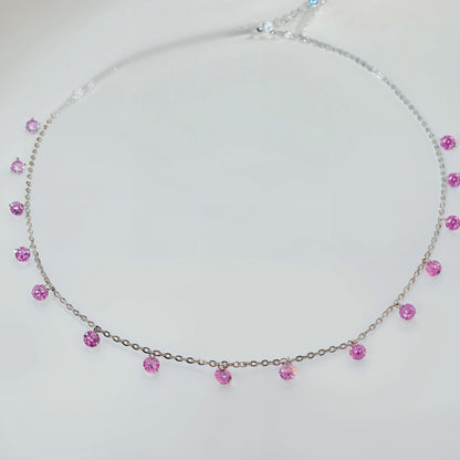 Pink CZ Dangling Charm Necklace in Italian 92.5 Silver