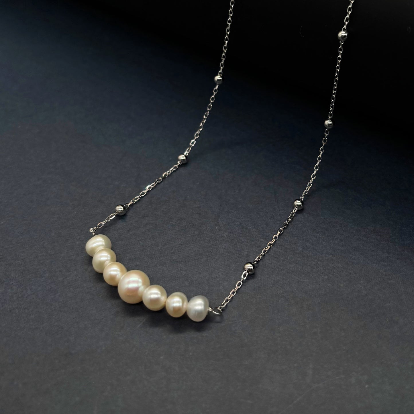 “Elegance Curve Pearl Necklace in Italian 92.5 Silver”