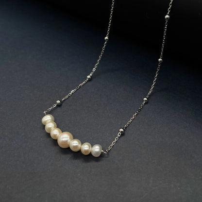 “Elegance Curve Pearl Necklace in Italian 92.5 Silver”