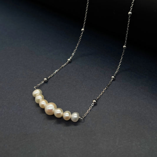 “Elegance Curve Pearl Necklace in Italian 92.5 Silver”