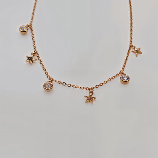 Star & CZ Charm Necklace in Italian 92.5 Silver
