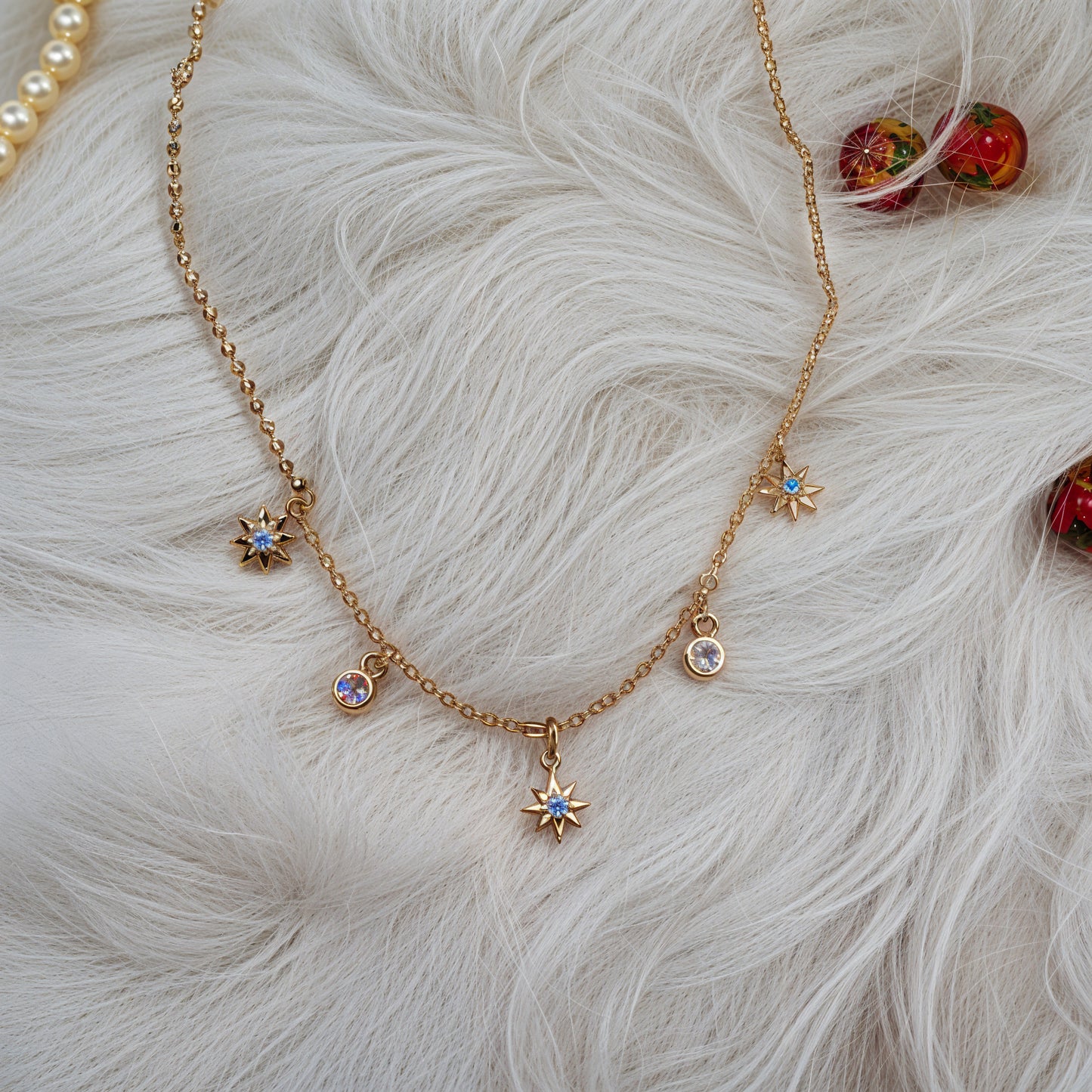 Star & CZ Charm Necklace in Italian 92.5 Silver