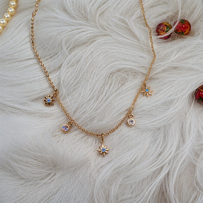 Star & CZ Charm Necklace in Italian 92.5 Silver