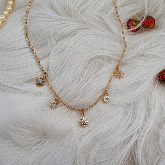 Star & CZ Charm Necklace in Italian 92.5 Silver