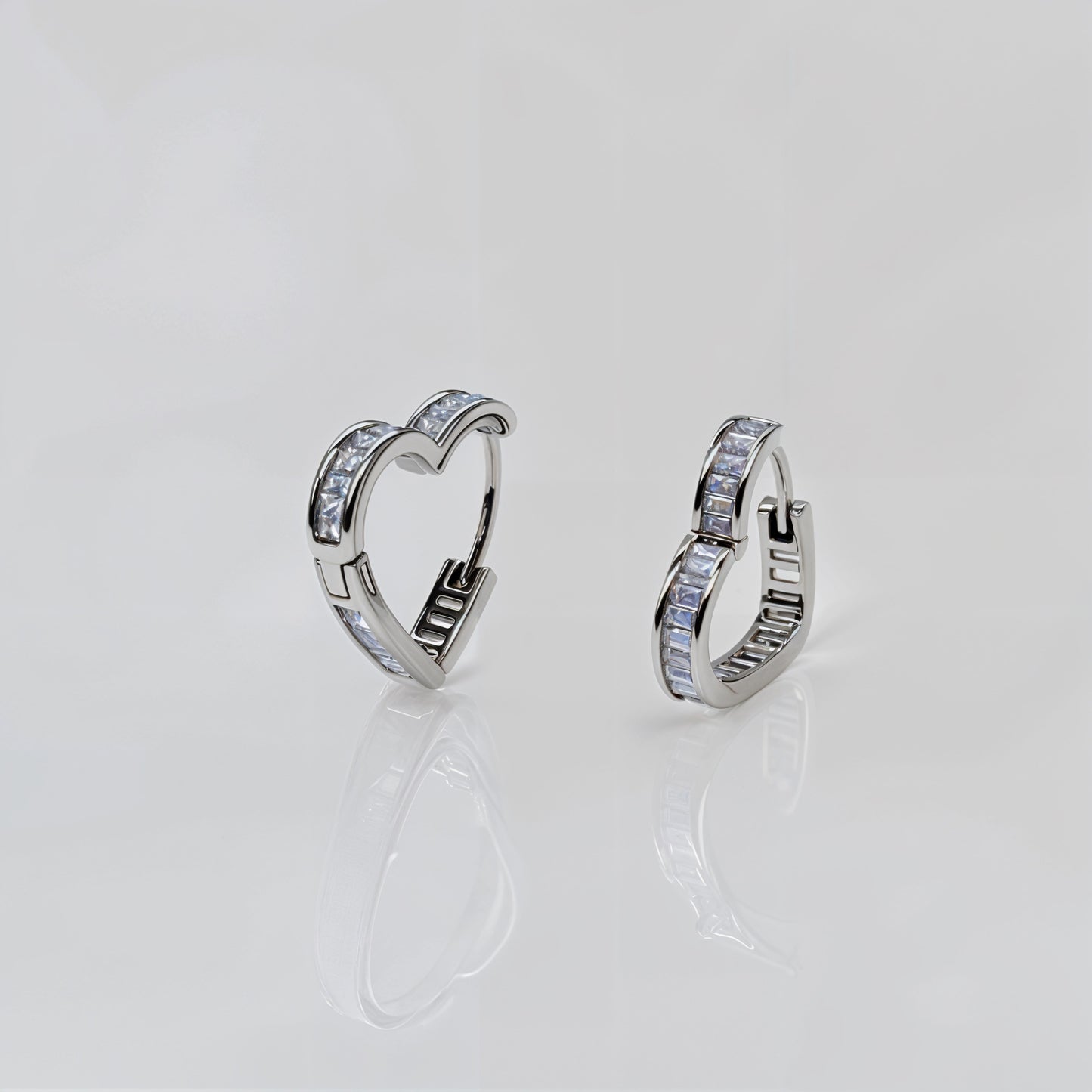 “Radiant Baguette Heart Hoop Earrings in Italian 92.5 Silver”
