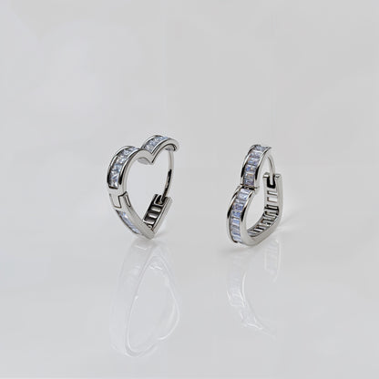 “Radiant Baguette Heart Hoop Earrings in Italian 92.5 Silver”