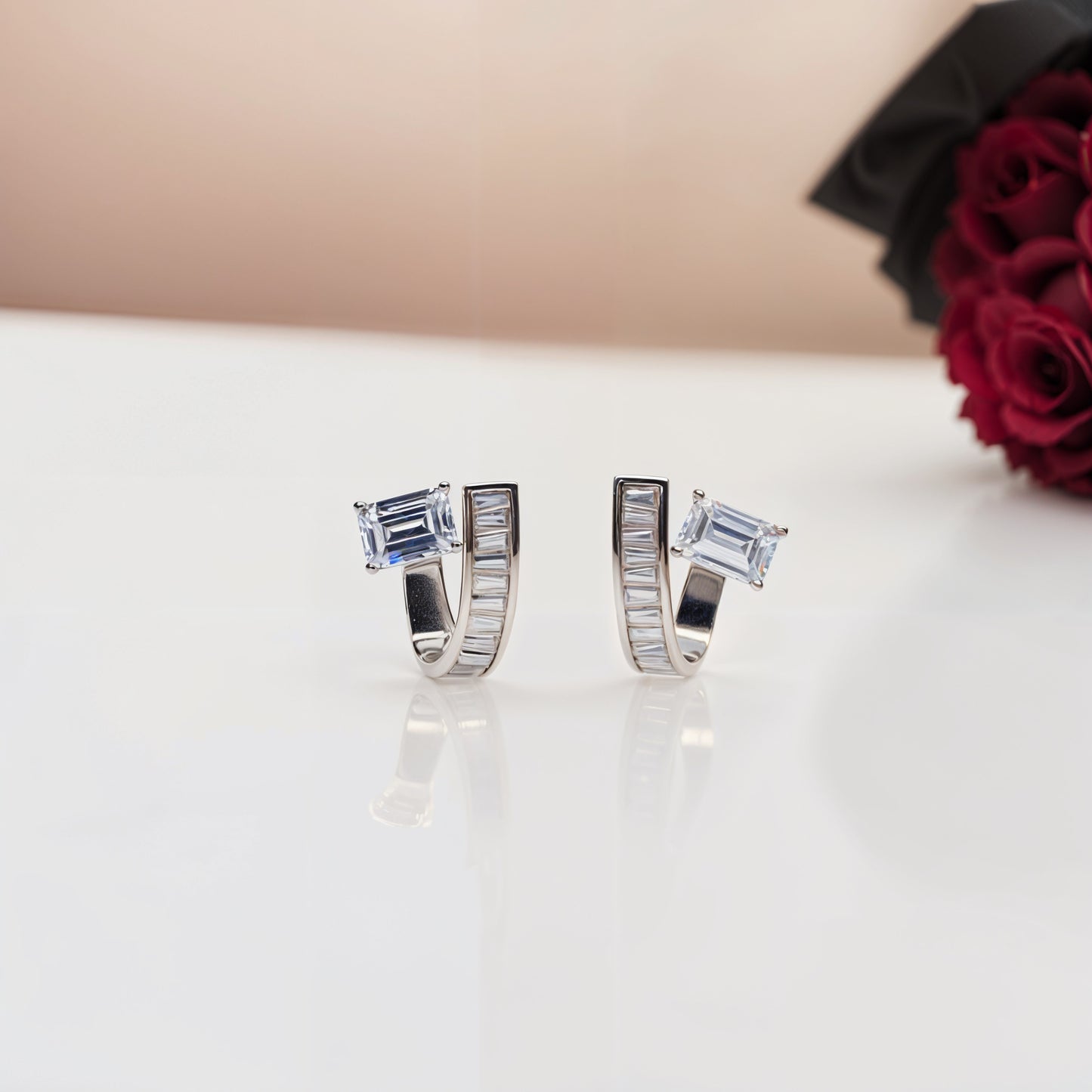 Radiant Baguette Elegance 92.5 Silver Hoops”