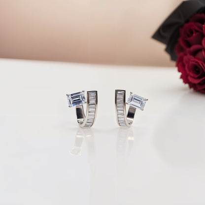 Radiant Baguette Elegance 92.5 Silver Hoops”