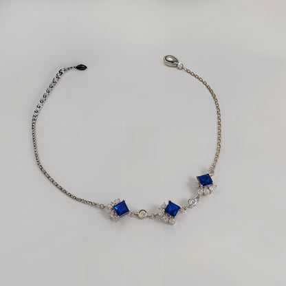 Royal Sapphire Square-Cut CZ Bracelet in Italian 92.5 Silver