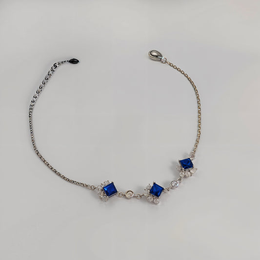 Royal Sapphire Square-Cut CZ Bracelet in Italian 92.5 Silver