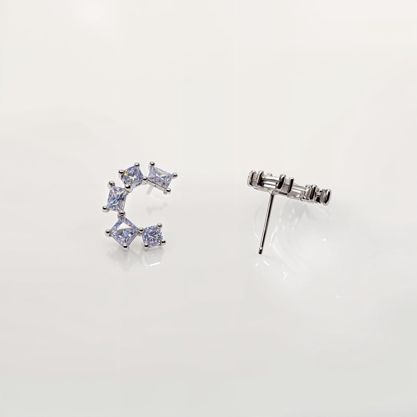 Radiant Crescent Cluster CZ Studs – Italian 92.5 Silver Elegance