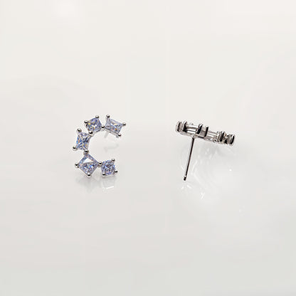 Radiant Crescent Cluster CZ Studs – Italian 92.5 Silver Elegance