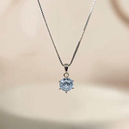 White Solitaire Necklace in Italian 92.5 Silver