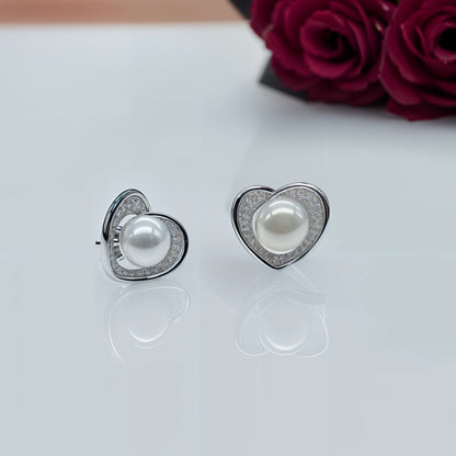 Eternal Pearl Hearts – Italian 92.5 Silver CZ Stud Earrings”